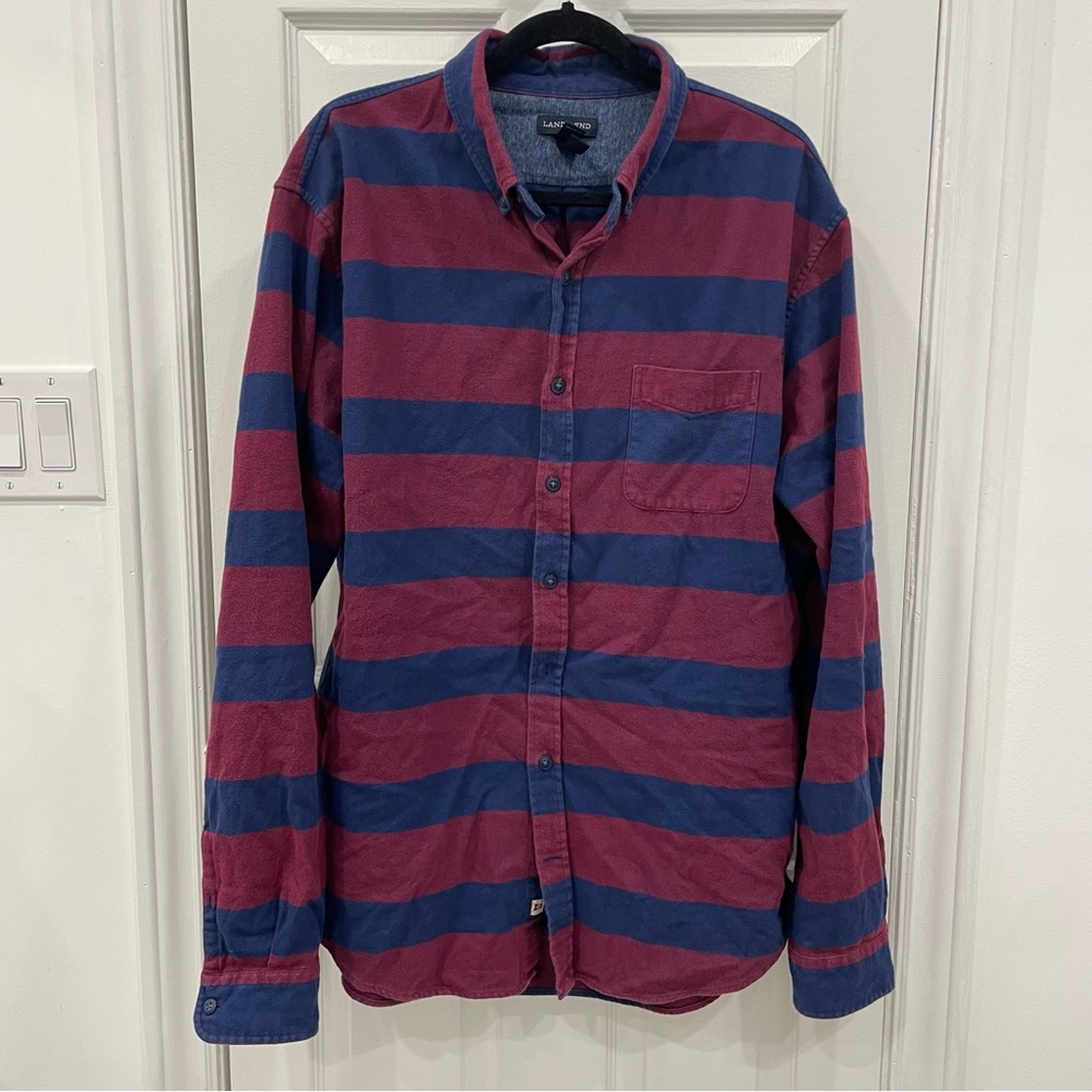 Lands End Striped Button Up Shirt 100% Baumwolle/Cotton